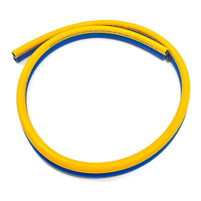 Manguera de soldadura doble de alta resistencia con refuerzo de trenzado de fibra y certificación EN ISO 3821 para aplicaciones de oxígeno y acetileno